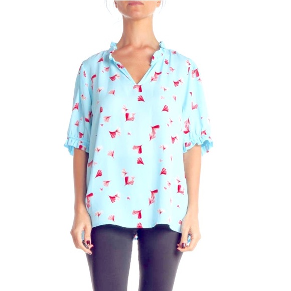 BANANA REPUBLIC Blue Floral Short Sleeve Top Size S NWOT - Picture 1 of 7